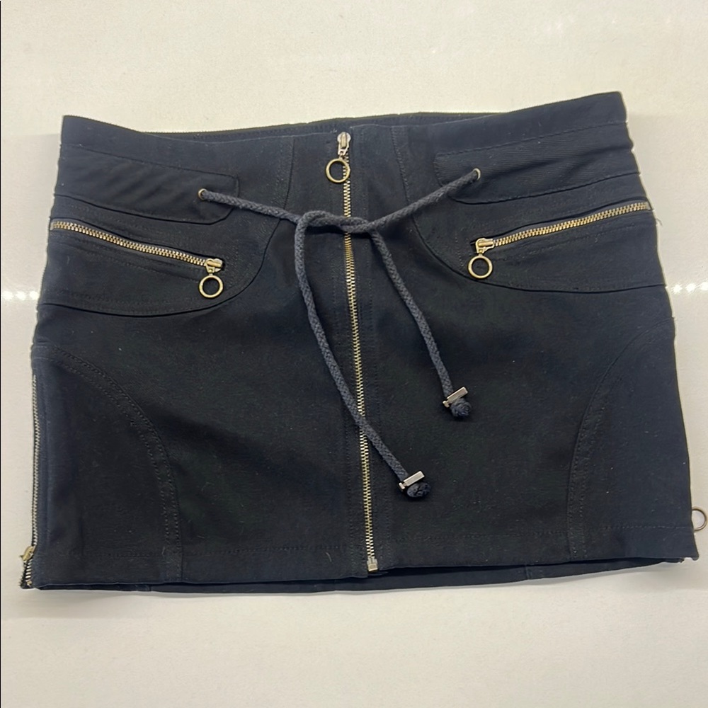 Zara Black Mini Skirt with Tie Front and Zippers